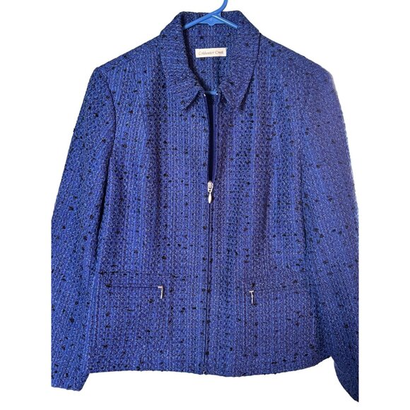 Coldwater Creek Women's Blue Tweed Jacket Size 10P Career, Work Full Zip Front - Picture 5 of 7
